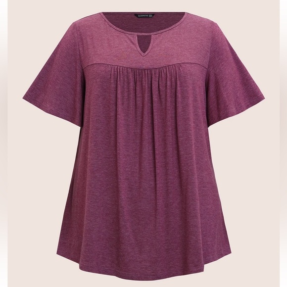 BloomChic Plus Size XL Plain Ruffle Sleeve Keyhole Gathered Crew Neck T-shirt - Picture 5 of 6